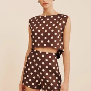 Posse Linen Martina Crop Top, Linen, Brown & Cream, S